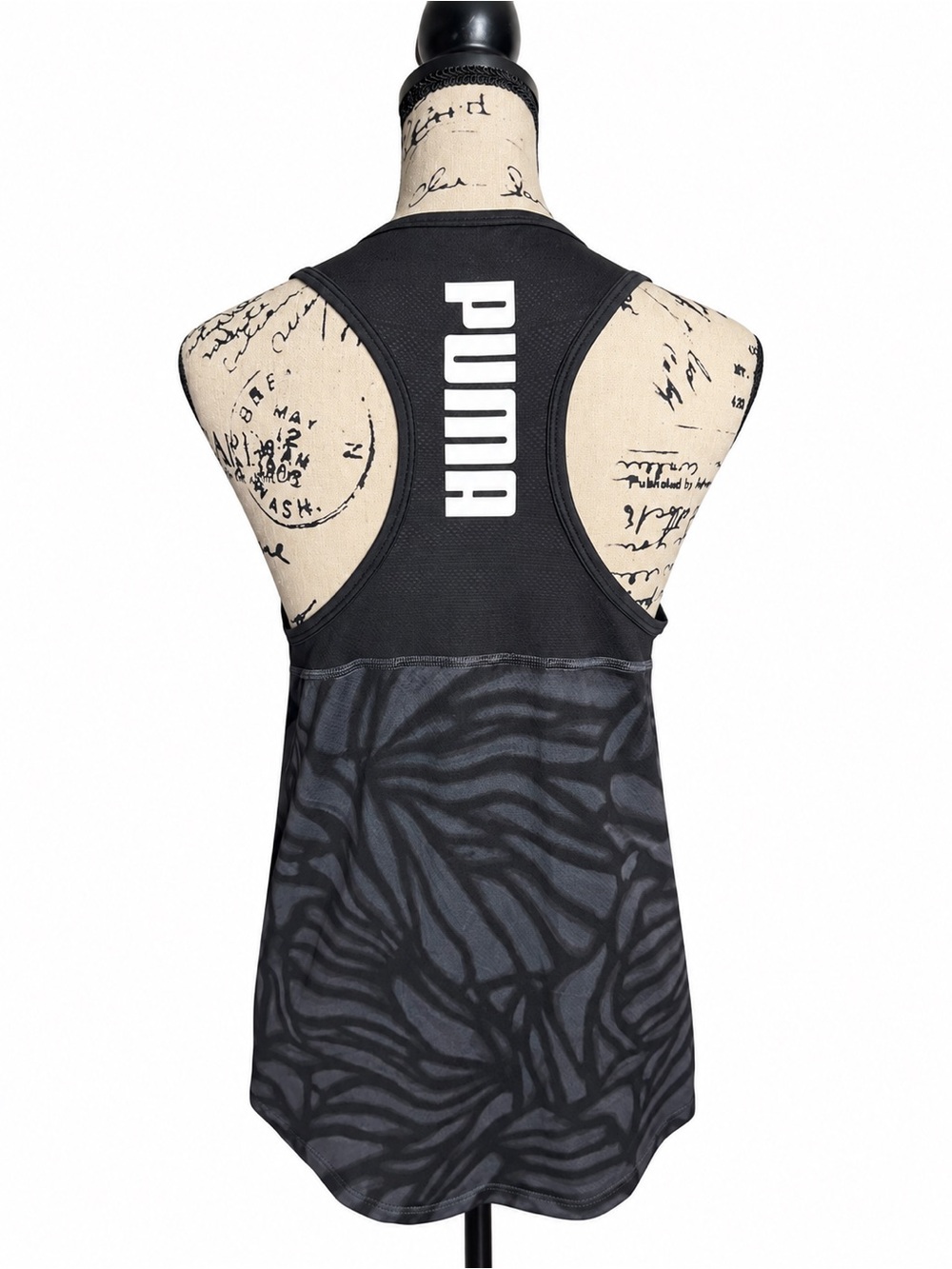 Puma Black Racerback Tank with Charcoal Zebra Print women’s size small